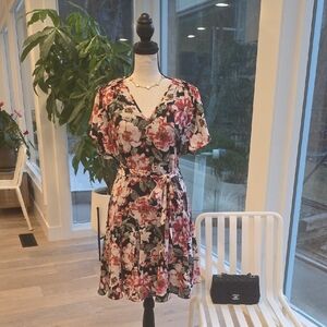 White House Black Market Pink and Black Floral Mini Dress XXS